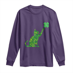 St Patricks Day Shamrock Cat Long Sleeve Shirt Saint Pattys Cats Lover TS02 Purple Print Your Wear