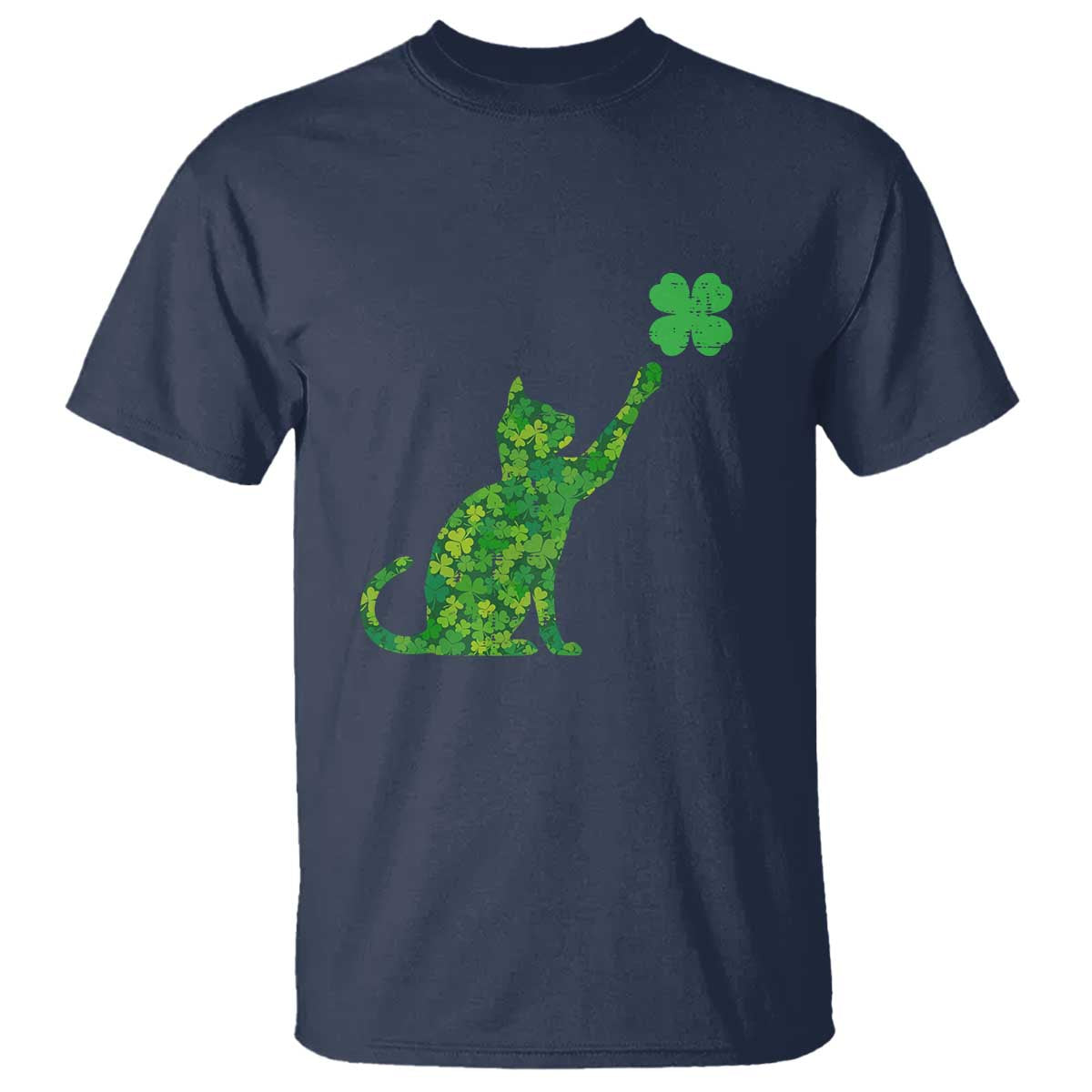 St Patricks Day Shamrock Cat T Shirt Saint Pattys Cats Lover TS02 Navy Print Your Wear