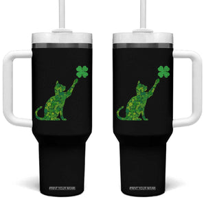 St Patricks Day Shamrock Cat Tumbler With Handle Saint Pattys Cats Lover TS02 One Size: 40 oz Black Print Your Wear