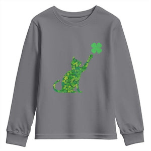 St Patricks Day Shamrock Cat Youth Sweatshirt Saint Pattys Cats Lover TS02 Charcoal Print Your Wear