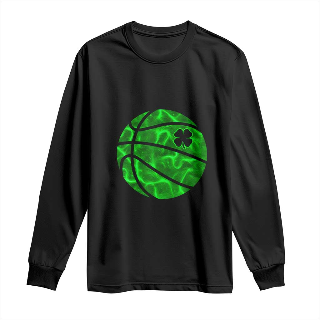 Lucky Shamrock Basketball Long Sleeve Shirt Clover Irish St Patrick's Day Sport Lover TS02 Black Print Your Wear