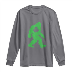 St Patricks Day Bigfoot Long Sleeve Shirt Sasquatch Lucky Shamrock TS02 Charcoal Print Your Wear