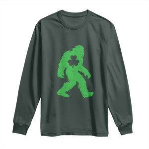 St Patricks Day Bigfoot Long Sleeve Shirt Sasquatch Lucky Shamrock TS02 Dark Forest Green Print Your Wear