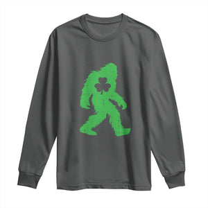 St Patricks Day Bigfoot Long Sleeve Shirt Sasquatch Lucky Shamrock TS02 Dark Heather Print Your Wear