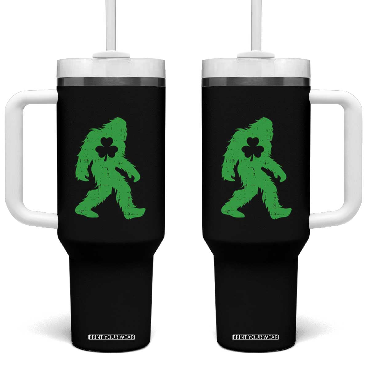St Patricks Day Bigfoot Tumbler With Handle Sasquatch Lucky Shamrock TS02 One Size: 40 oz Black Print Your Wear