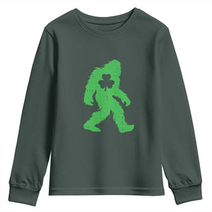 St Patricks Day Bigfoot Youth Sweatshirt Sasquatch Lucky Shamrock TS02 Dark Forest Green Print Your Wear