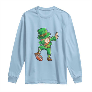 Dabbing Leprechaun Football Long Sleeve Shirt St Patricks Day Sports Lover TS02 Light Blue Print Your Wear