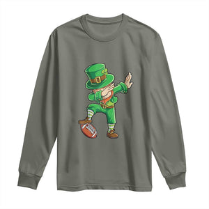 Dabbing Leprechaun Football Long Sleeve Shirt St Patricks Day Sports Lover TS02 Military Green Print Your Wear