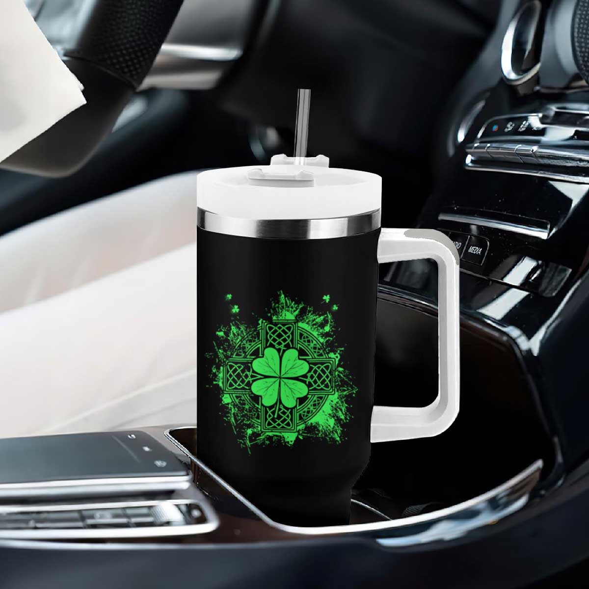 Celtic Knot Irish Shamrock Tumbler With Handle St Patricks Day TS02 Print Your Wear