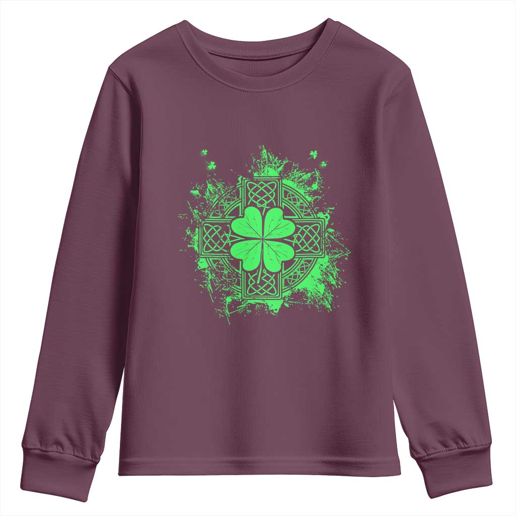 Celtic Knot Irish Shamrock Youth Sweatshirt St Patricks Day TS02 Maroon Print Your Wear