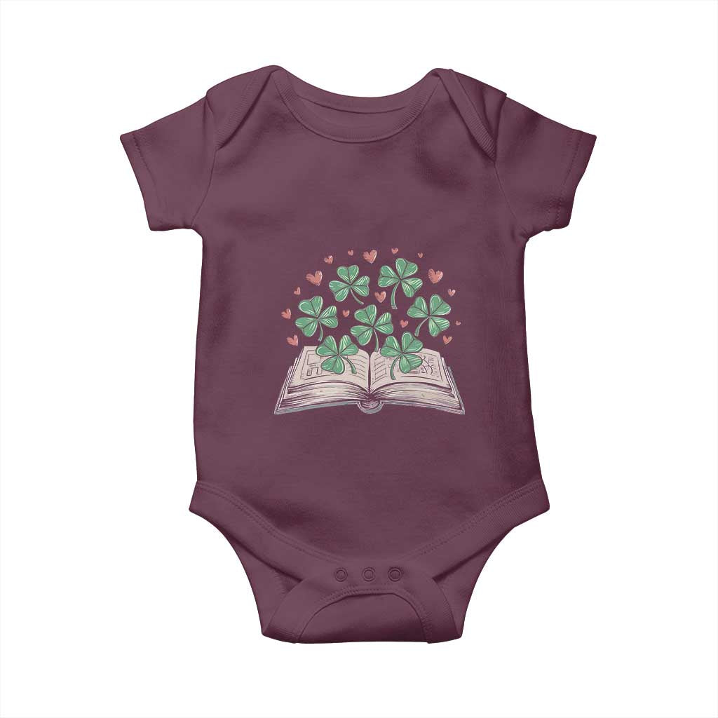 St Patricks Day Book Lover Baby Onesie Librarian Core Lucky Shamrocks TS02 Maroon Print Your Wear