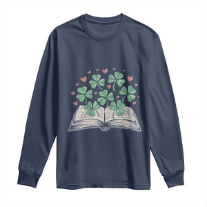 St Patricks Day Book Lover Long Sleeve Shirt Librarian Core Lucky Shamrocks TS02 Navy Print Your Wear