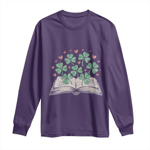 St Patricks Day Book Lover Long Sleeve Shirt Librarian Core Lucky Shamrocks TS02 Purple Print Your Wear