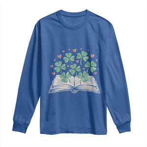 St Patricks Day Book Lover Long Sleeve Shirt Librarian Core Lucky Shamrocks TS02 Royal Blue Print Your Wear