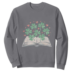 St Patricks Day Book Lover Sweatshirt Librarian Core Lucky Shamrocks TS02 Charcoal Print Your Wear