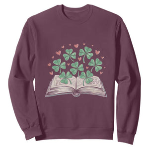 St Patricks Day Book Lover Sweatshirt Librarian Core Lucky Shamrocks TS02 Maroon Print Your Wear