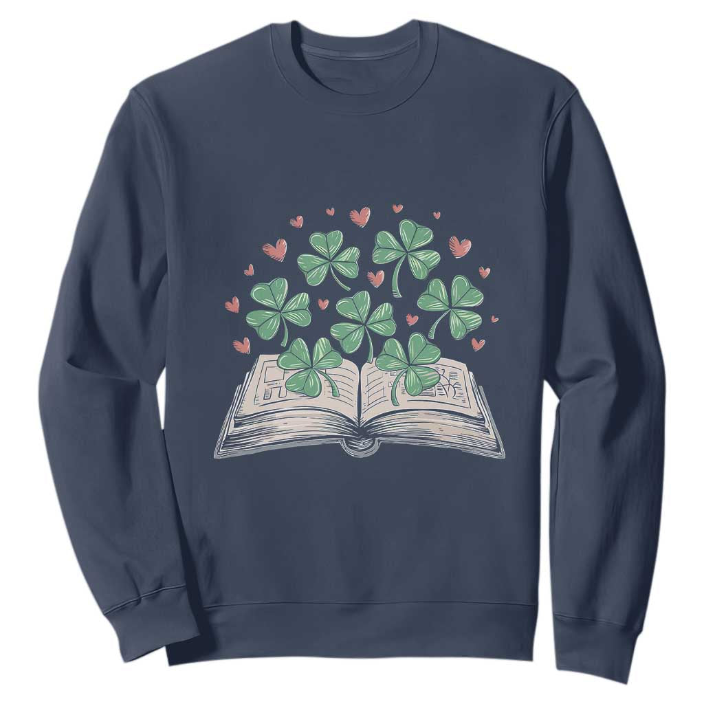 St Patricks Day Book Lover Sweatshirt Librarian Core Lucky Shamrocks TS02 Navy Print Your Wear