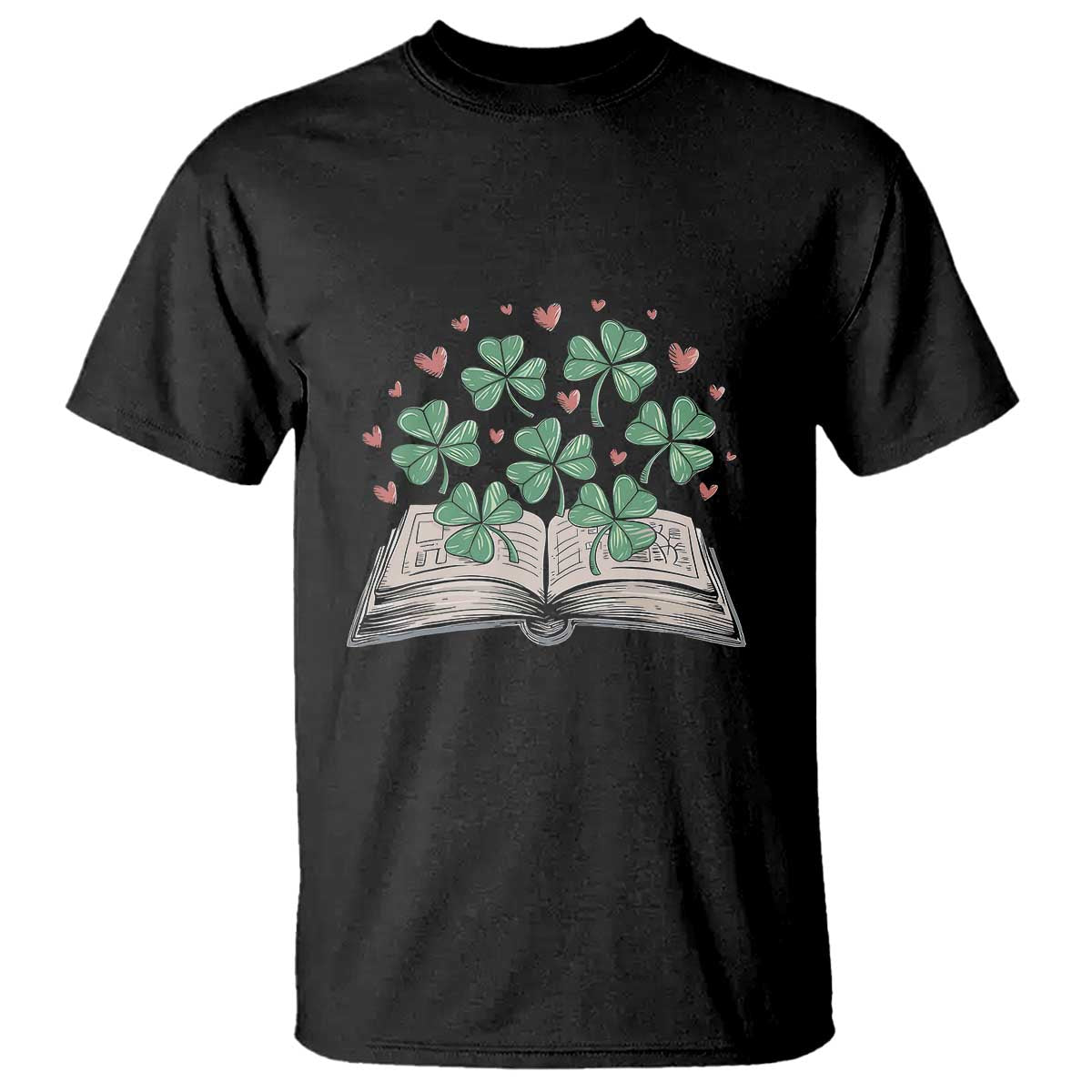 St Patricks Day Book Lover T Shirt Librarian Core Lucky Shamrocks TS02 Black Print Your Wear