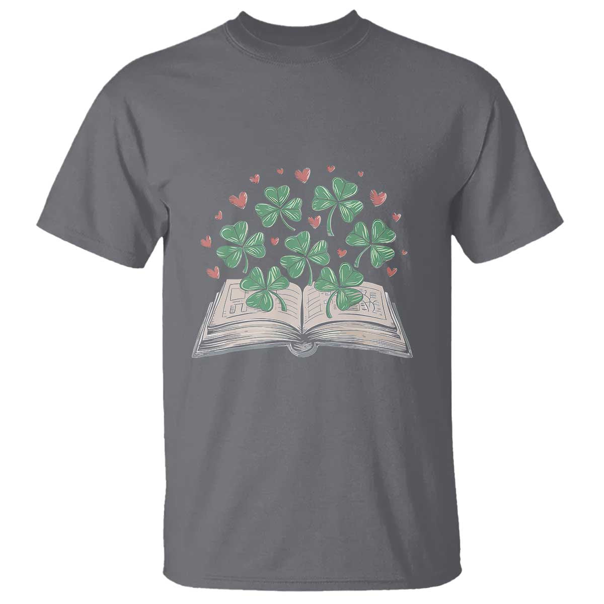 St Patricks Day Book Lover T Shirt Librarian Core Lucky Shamrocks TS02 Charcoal Print Your Wear