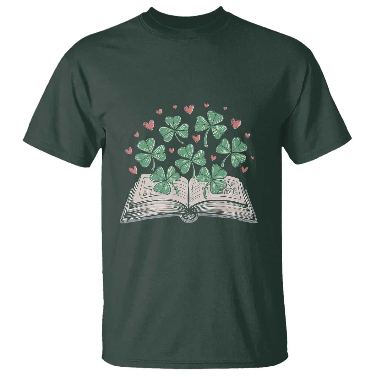 St Patricks Day Book Lover T Shirt Librarian Core Lucky Shamrocks TS02 Dark Forest Green Print Your Wear