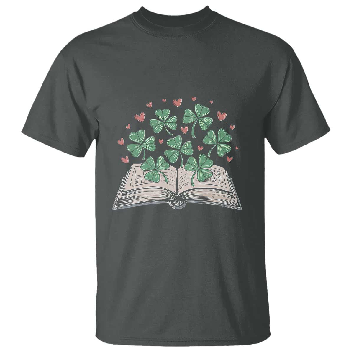 St Patricks Day Book Lover T Shirt Librarian Core Lucky Shamrocks TS02 Dark Heather Print Your Wear