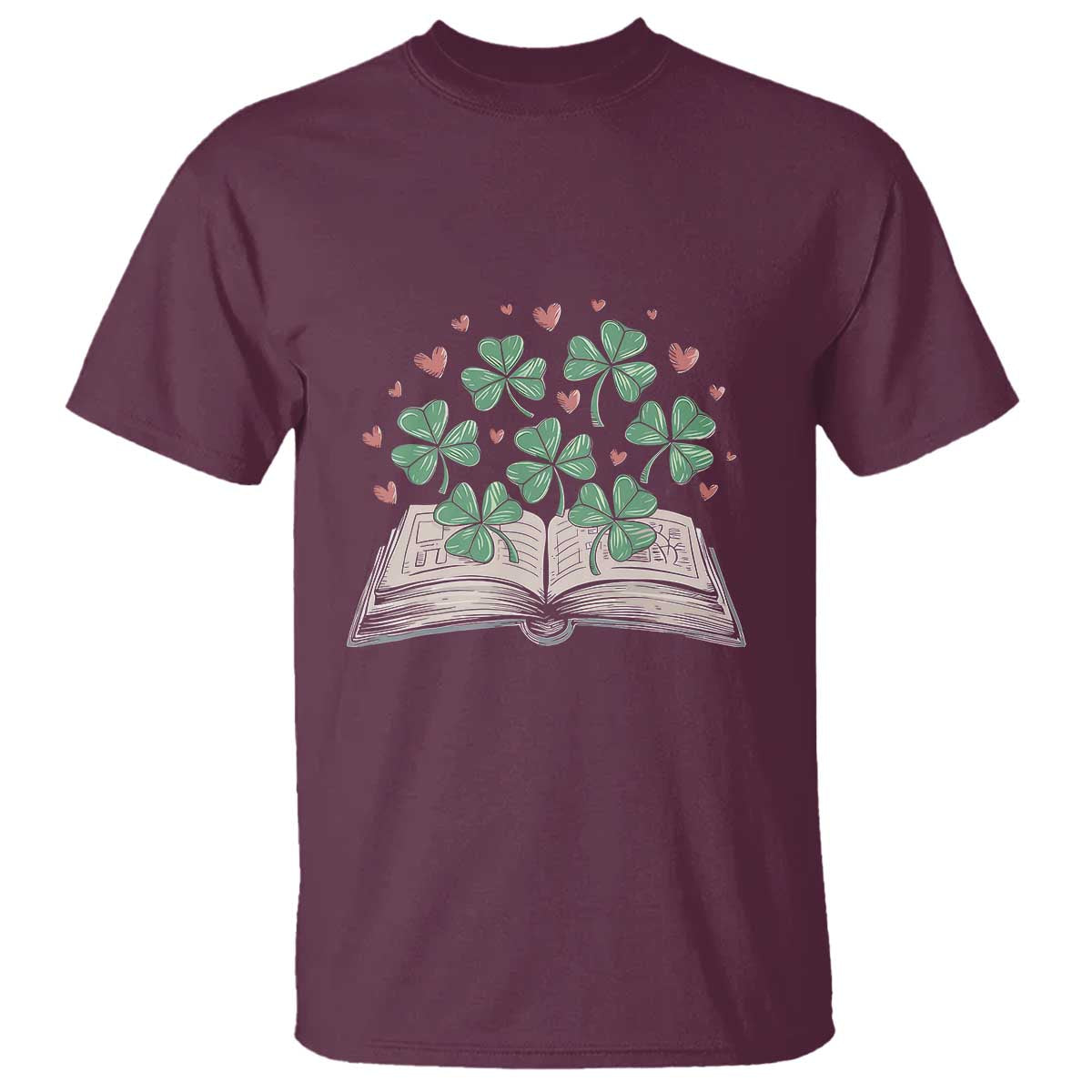 St Patricks Day Book Lover T Shirt Librarian Core Lucky Shamrocks TS02 Maroon Print Your Wear