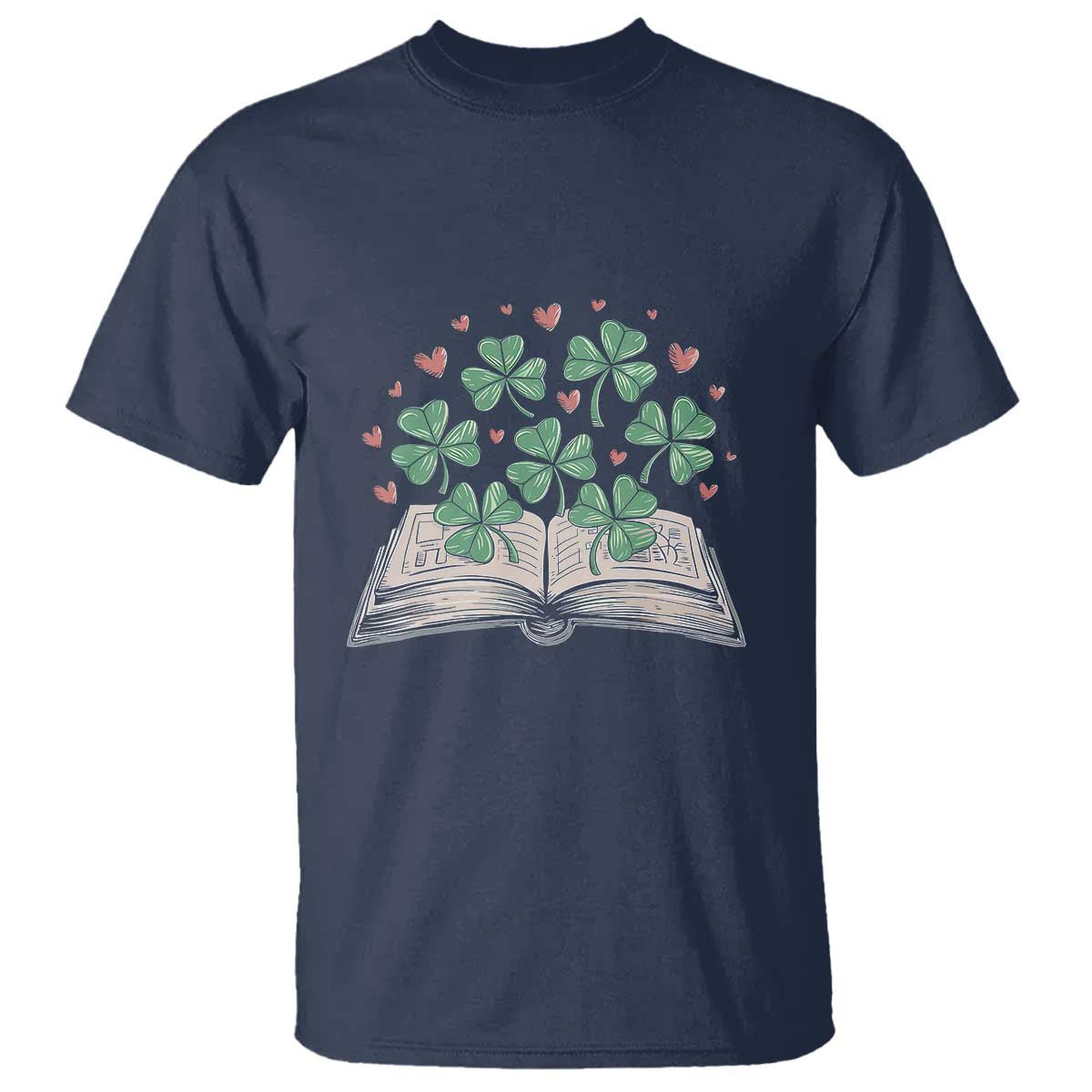 St Patricks Day Book Lover T Shirt Librarian Core Lucky Shamrocks TS02 Navy Print Your Wear
