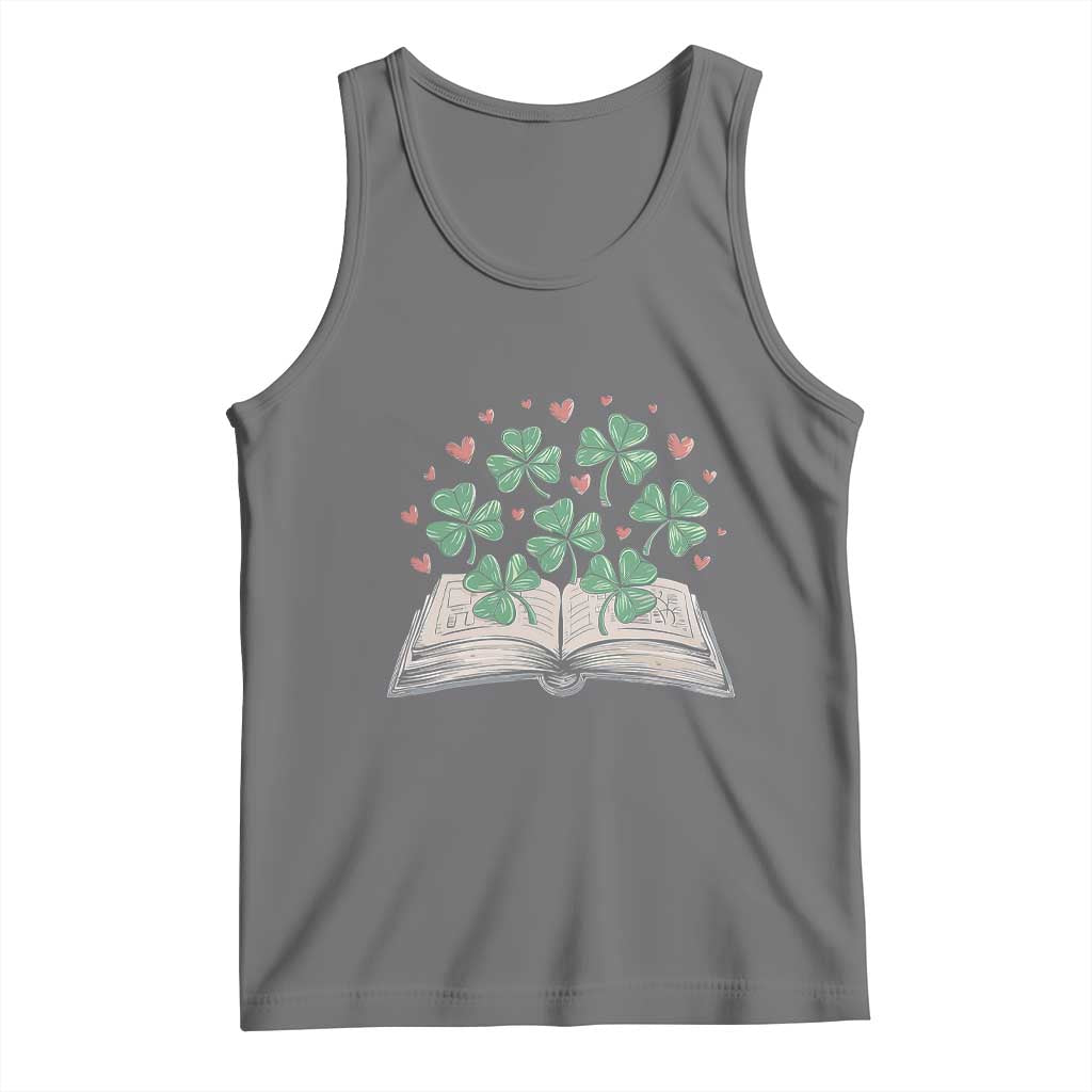 St Patricks Day Book Lover Tank Top Librarian Core Lucky Shamrocks TS02 Black Heather Print Your Wear
