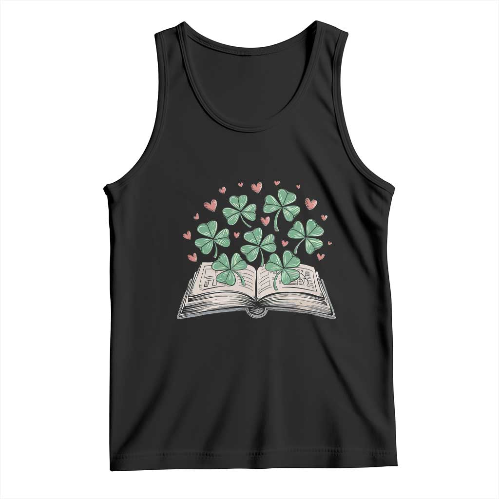 St Patricks Day Book Lover Tank Top Librarian Core Lucky Shamrocks TS02 Black Print Your Wear