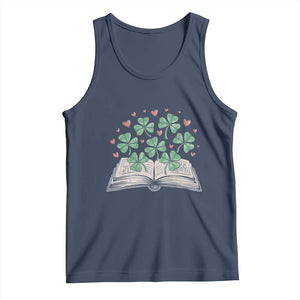 St Patricks Day Book Lover Tank Top Librarian Core Lucky Shamrocks TS02 Navy Print Your Wear