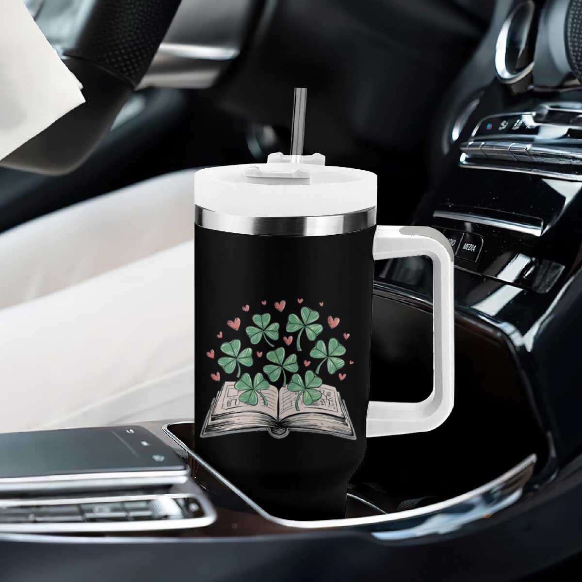 St Patricks Day Book Lover Tumbler With Handle Librarian Core Lucky Shamrocks TS02 Print Your Wear