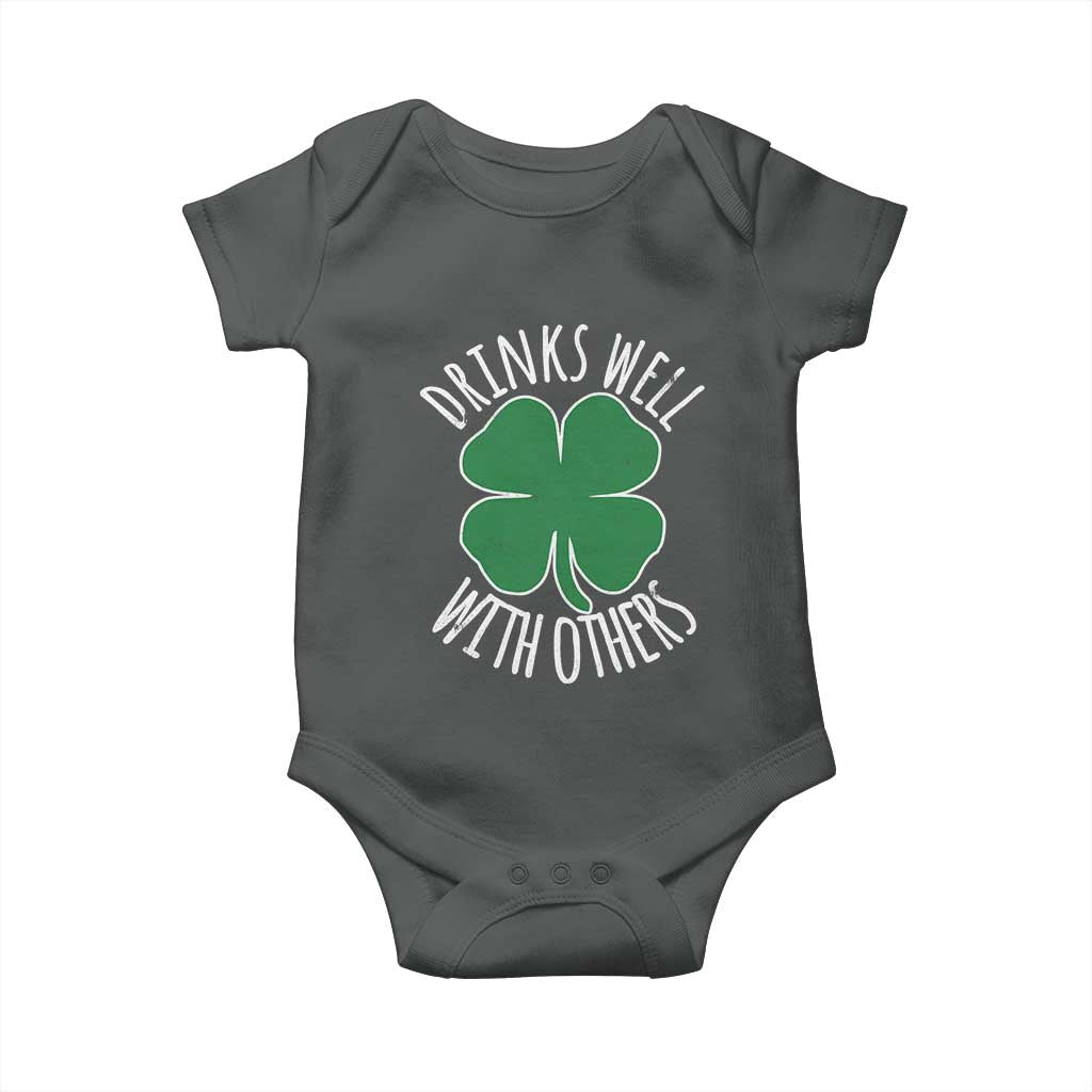 Funny St Patricks Day Drinking Baby Onesie Drinks Well With Others Drunk Beer Lucky Shamrock TS02 Dark Heather Print Your Wear