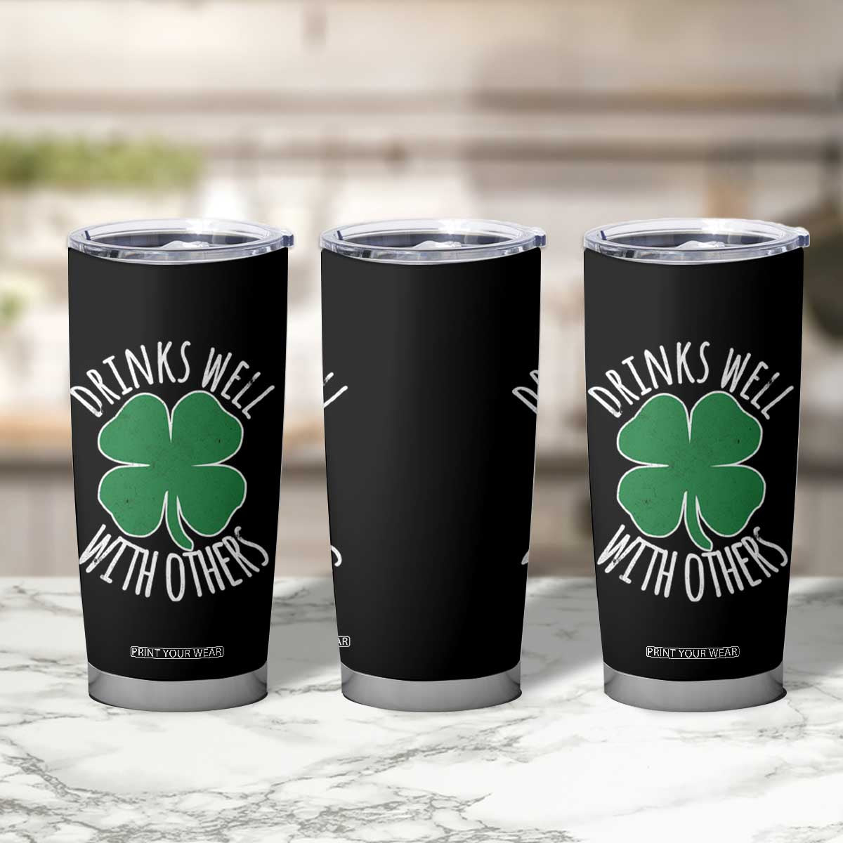 Funny St Patricks Day Drinking Tumbler Cup Drinks Well With Others Drunk Beer Lucky Shamrock TS02 Print Your Wear