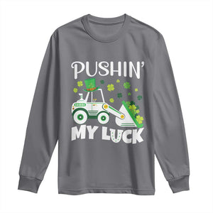 St Patricks Day Boys Truck Long Sleeve Shirt Pushing My Luck Tractor Toy Lover TS02 Charcoal Print Your Wear