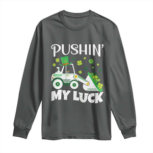 St Patricks Day Boys Truck Long Sleeve Shirt Pushing My Luck Tractor Toy Lover TS02 Dark Heather Print Your Wear