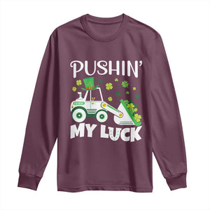 St Patricks Day Boys Truck Long Sleeve Shirt Pushing My Luck Tractor Toy Lover TS02 Maroon Print Your Wear