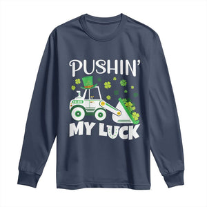 St Patricks Day Boys Truck Long Sleeve Shirt Pushing My Luck Tractor Toy Lover TS02 Navy Print Your Wear