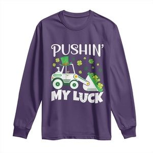 St Patricks Day Boys Truck Long Sleeve Shirt Pushing My Luck Tractor Toy Lover TS02 Purple Print Your Wear