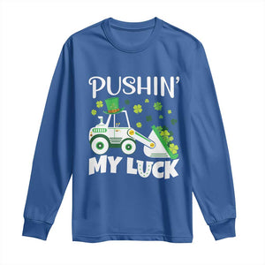 St Patricks Day Boys Truck Long Sleeve Shirt Pushing My Luck Tractor Toy Lover TS02 Royal Blue Print Your Wear