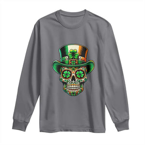 San Patties Irish Sugar Skull Long Sleeve Shirt St Patricks Day Of The Dead TS02 Charcoal Print Your Wear