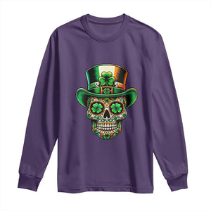 San Patties Irish Sugar Skull Long Sleeve Shirt St Patricks Day Of The Dead TS02 Purple Print Your Wear