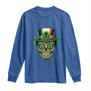 San Patties Irish Sugar Skull Long Sleeve Shirt St Patricks Day Of The Dead TS02 Royal Blue Print Your Wear