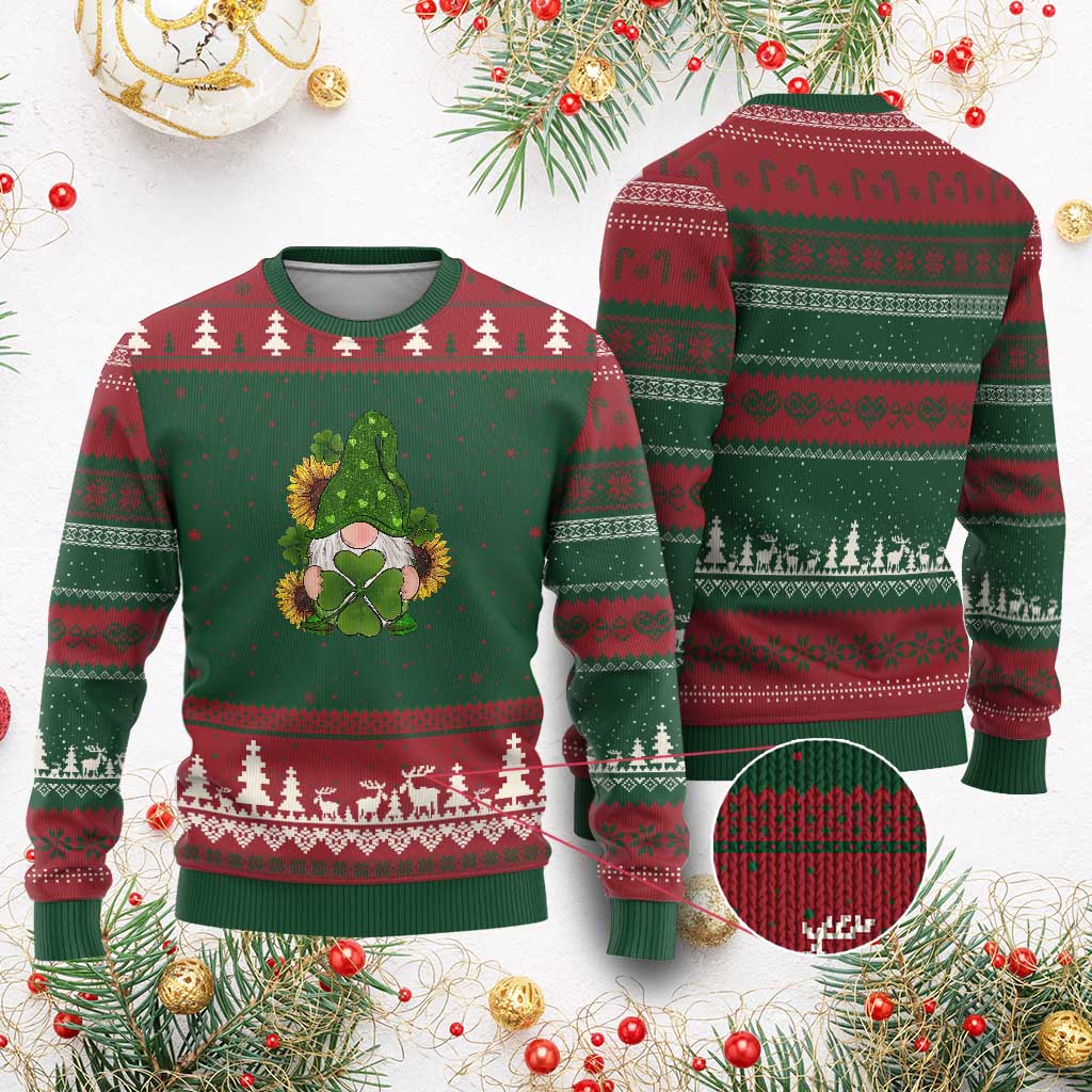 St Patrick's Day Cute Gnomes Ugly Christmas Sweater Holding Shamrock Sunflower TS02 Red Green Print Your Wear