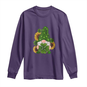 St Patrick's Day Cute Gnomes Long Sleeve Shirt Holding Shamrock Sunflower TS02 Purple Print Your Wear