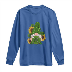 St Patrick's Day Cute Gnomes Long Sleeve Shirt Holding Shamrock Sunflower TS02 Royal Blue Print Your Wear