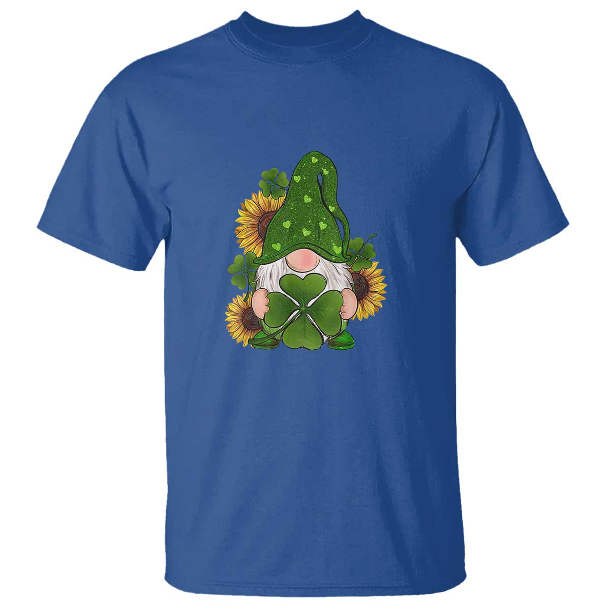 St Patrick's Day Cute Gnomes T Shirt Holding Shamrock Sunflower TS02 Royal Blue Print Your Wear