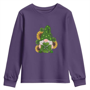 St Patrick's Day Cute Gnomes Youth Sweatshirt Holding Shamrock Sunflower TS02 Purple Print Your Wear