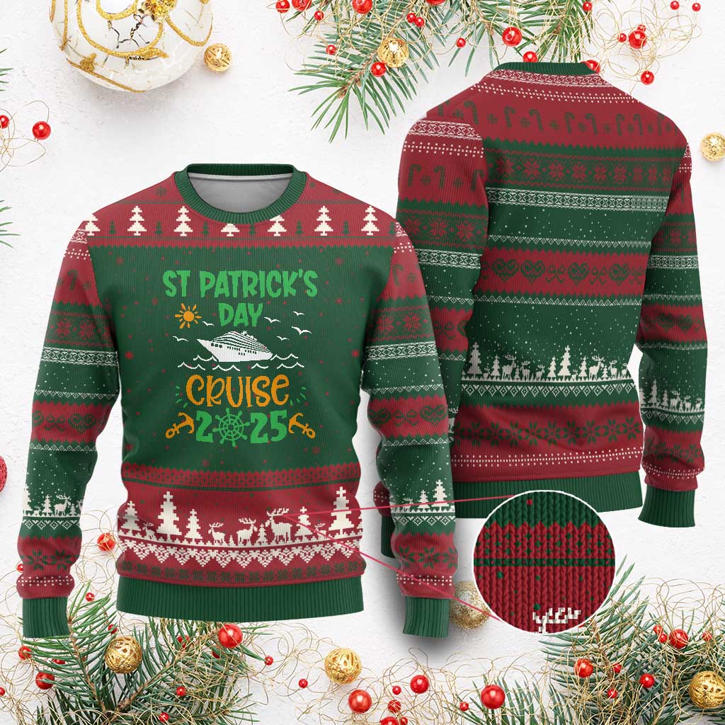 St Patricks Day Cruise Squad 2025 Matching Family Ugly Christmas Sweater TS02 Red Green Print Your Wear