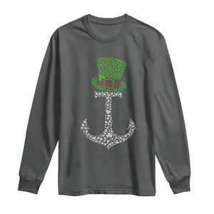 Lucky Shamrock Anchor Long Sleeve Shirt Leprechaun Cruise Squad St. Patrick's Day TS02 Dark Heather Print Your Wear