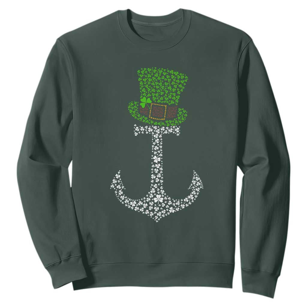 Lucky Shamrock Anchor Sweatshirt Leprechaun Cruise Squad St. Patrick's Day TS02 Dark Forest Green Print Your Wear